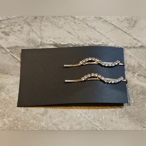 Elegant Pair Of Gold Rhinestone Wavy Hair Clips BNIB
